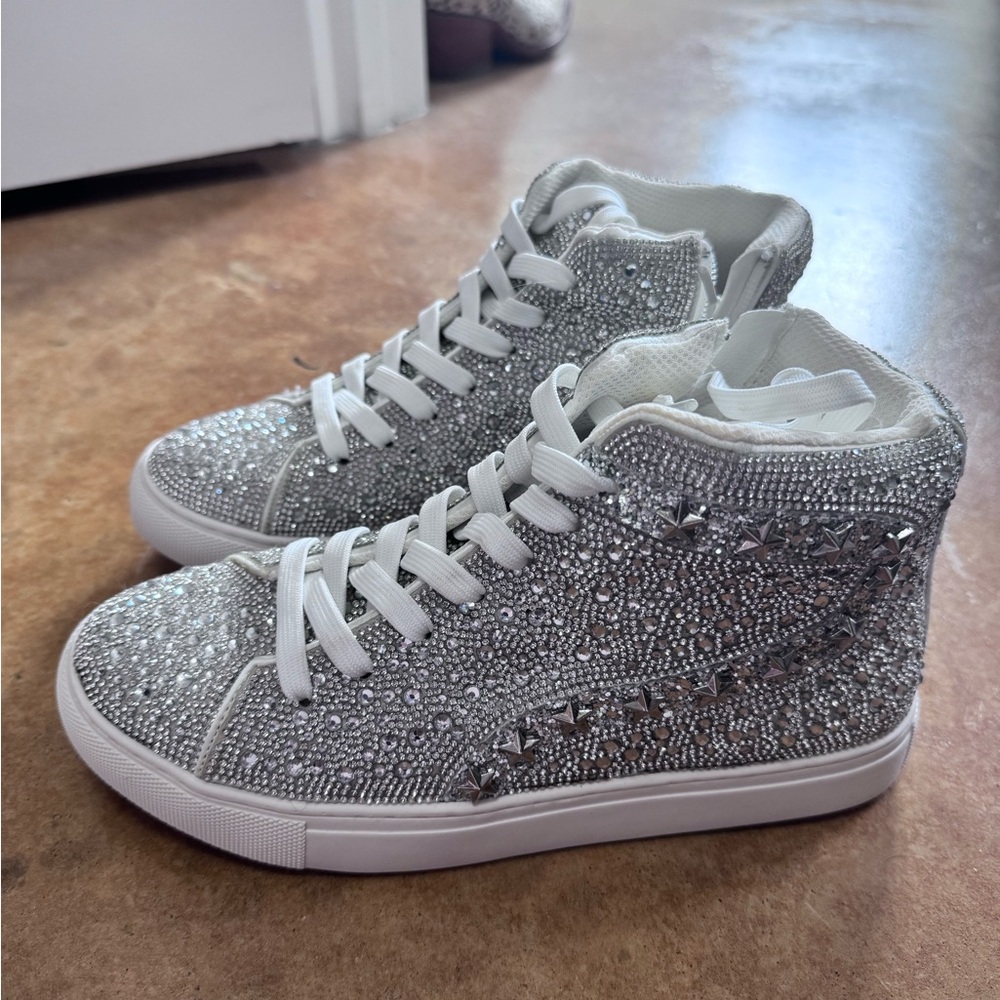 *NEVER WORN* Women's Glittering Silver High-Top Sneakers